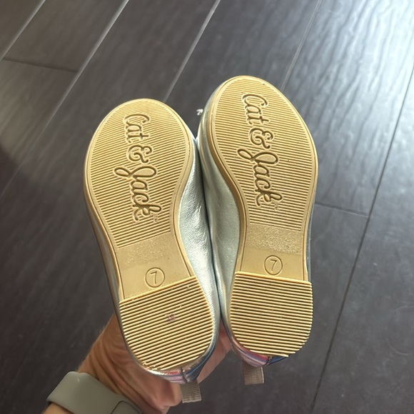 Cat & Jack silver flats size 7 & Carter's metallic floral rope sandals size 7 - Picture 5 of 5